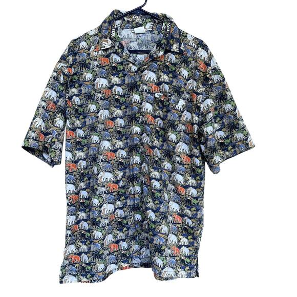 Pidoza Shirt Mens 2XL Elephant Safari Print Short Sleeve Button Up Unique XXL - Picture 1 of 8